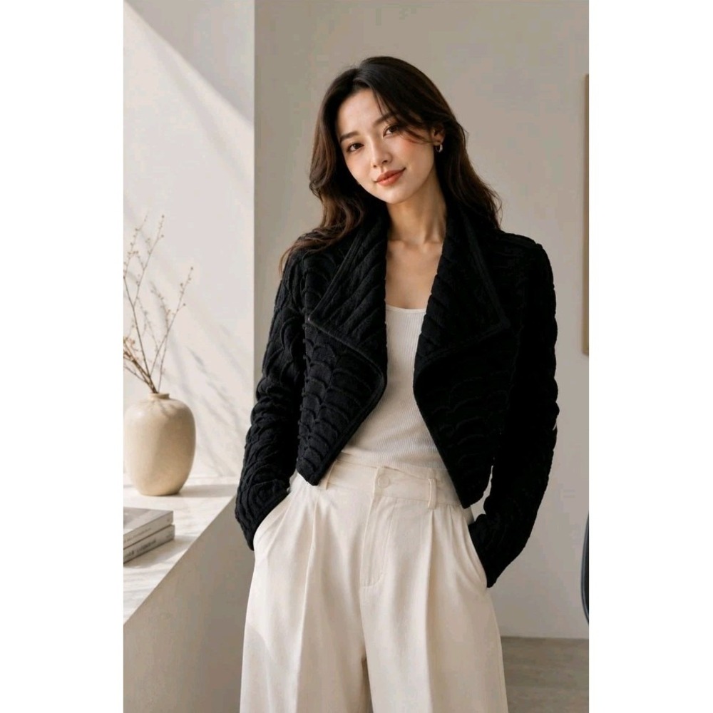 TSE 100% Cashmere Textured Open Front Cardigan Avant Garde Sweater Black Size M